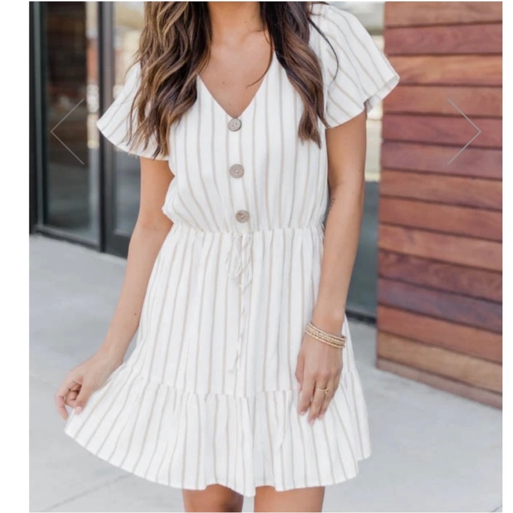 Like New Pink Lily white and tan striped dress